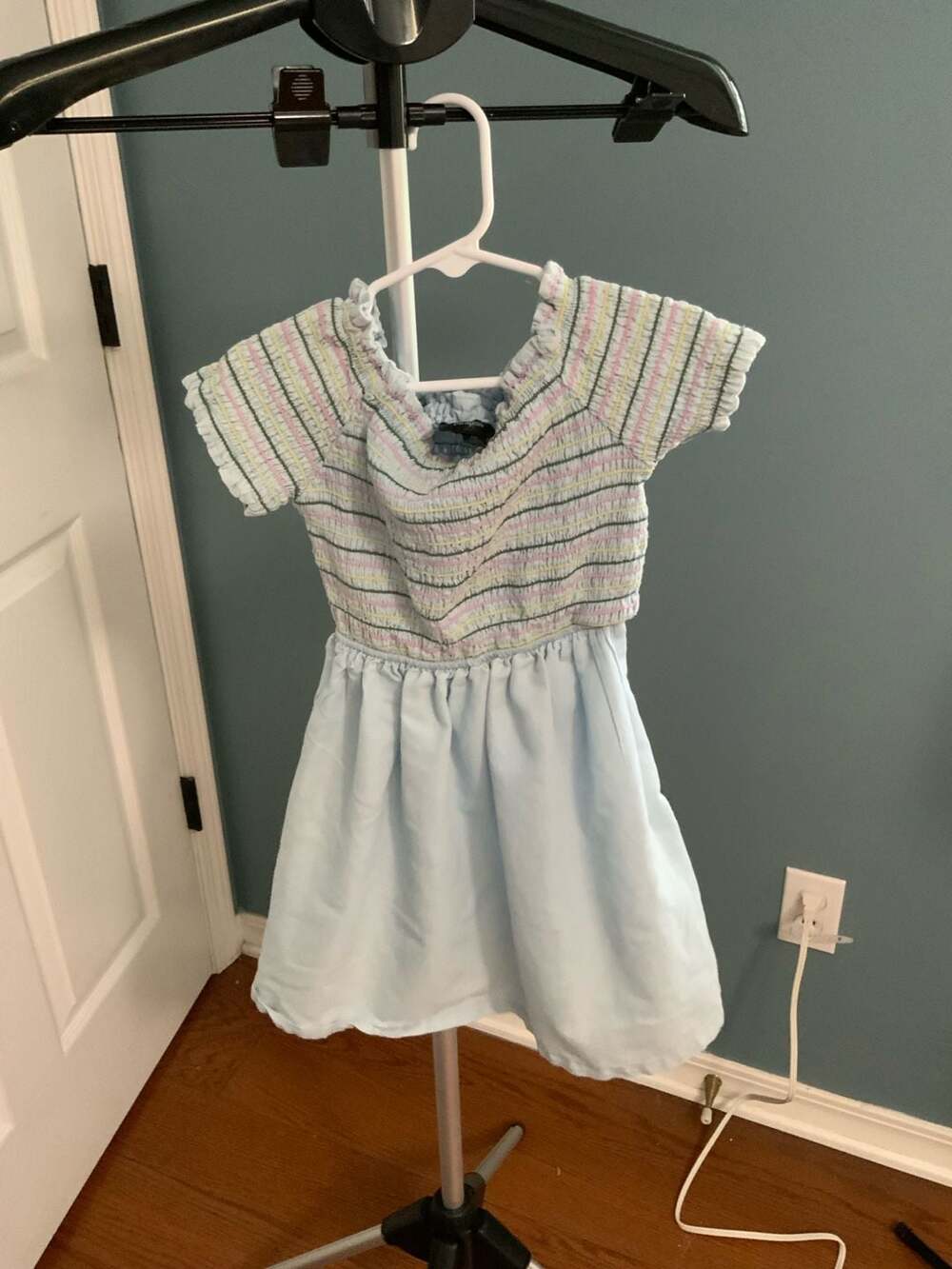 picapino Dress Size 6X Blue Smocked Short Sleeve Multi Stripe